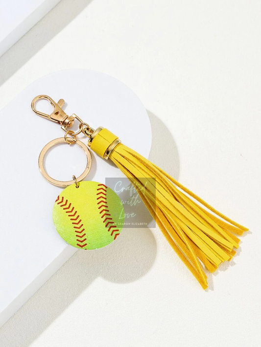 Softball Tassle Keychain