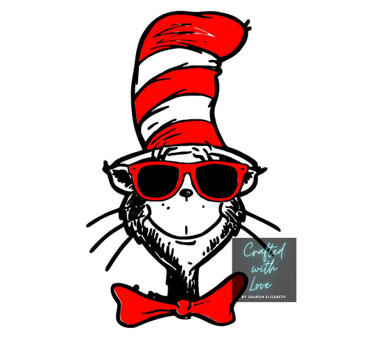 Cat in the Hat Wearing Glasses Dr. Seuss Digital HTV Print